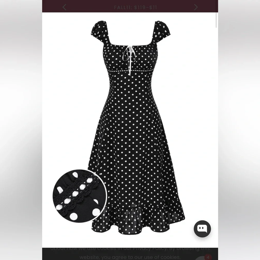 Retro Stage 1940S SQUARE NECK POLKA DOT RUFFLE DRESS size small - Picture 3 of 4